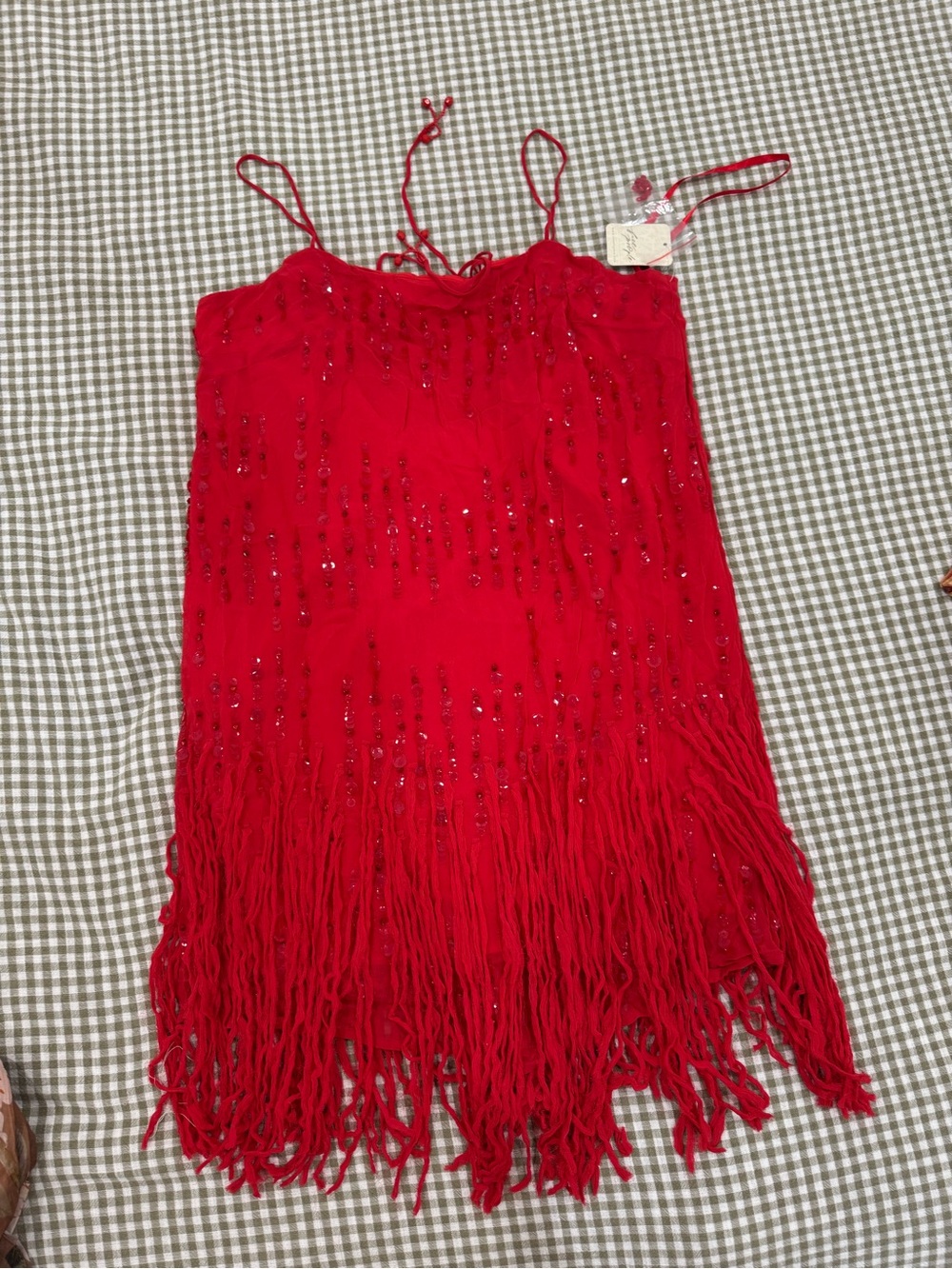 Free People Red Beaded Fringe Slip